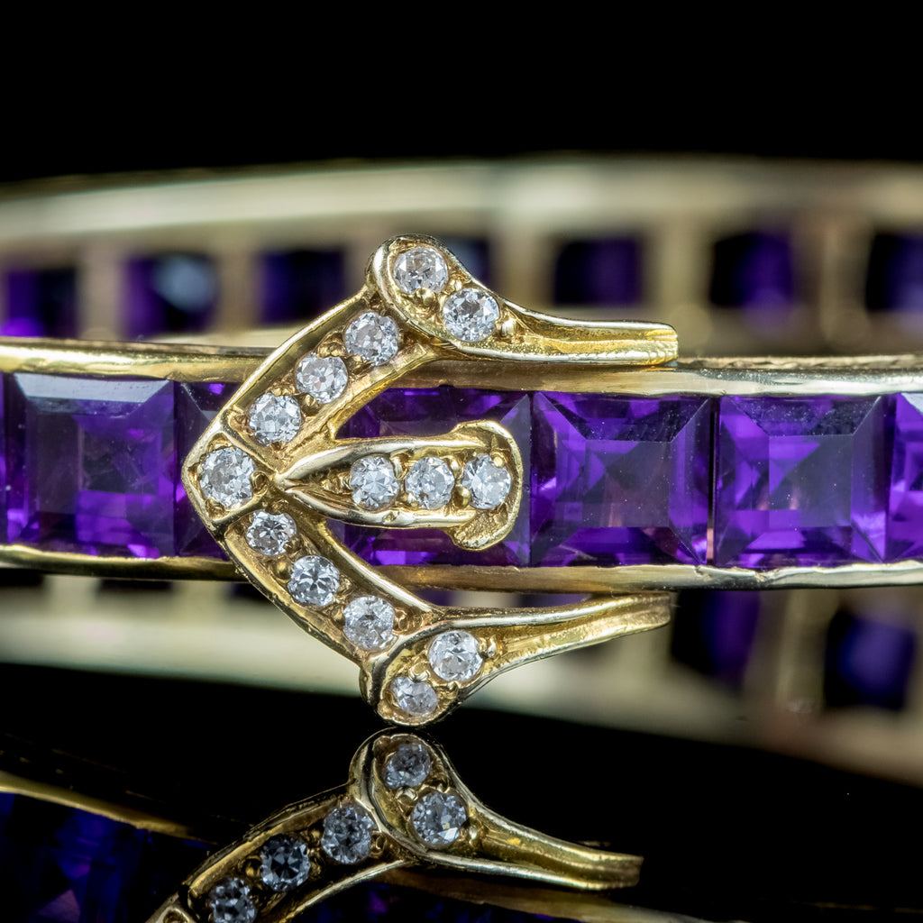 Antique Victorian Amethyst Diamond Eternity Buckle Bangle 15ct Gold