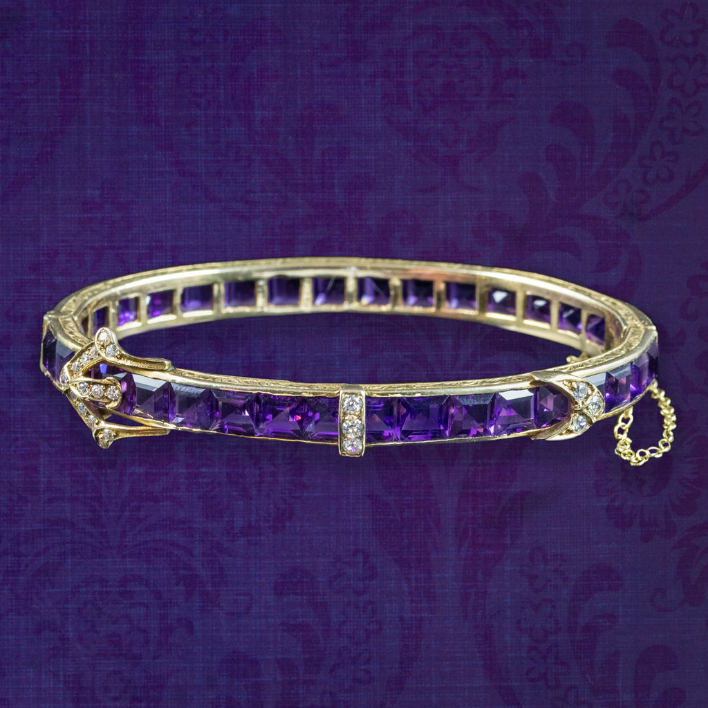 Antique Victorian Amethyst Diamond Eternity Buckle Bangle 15ct Gold