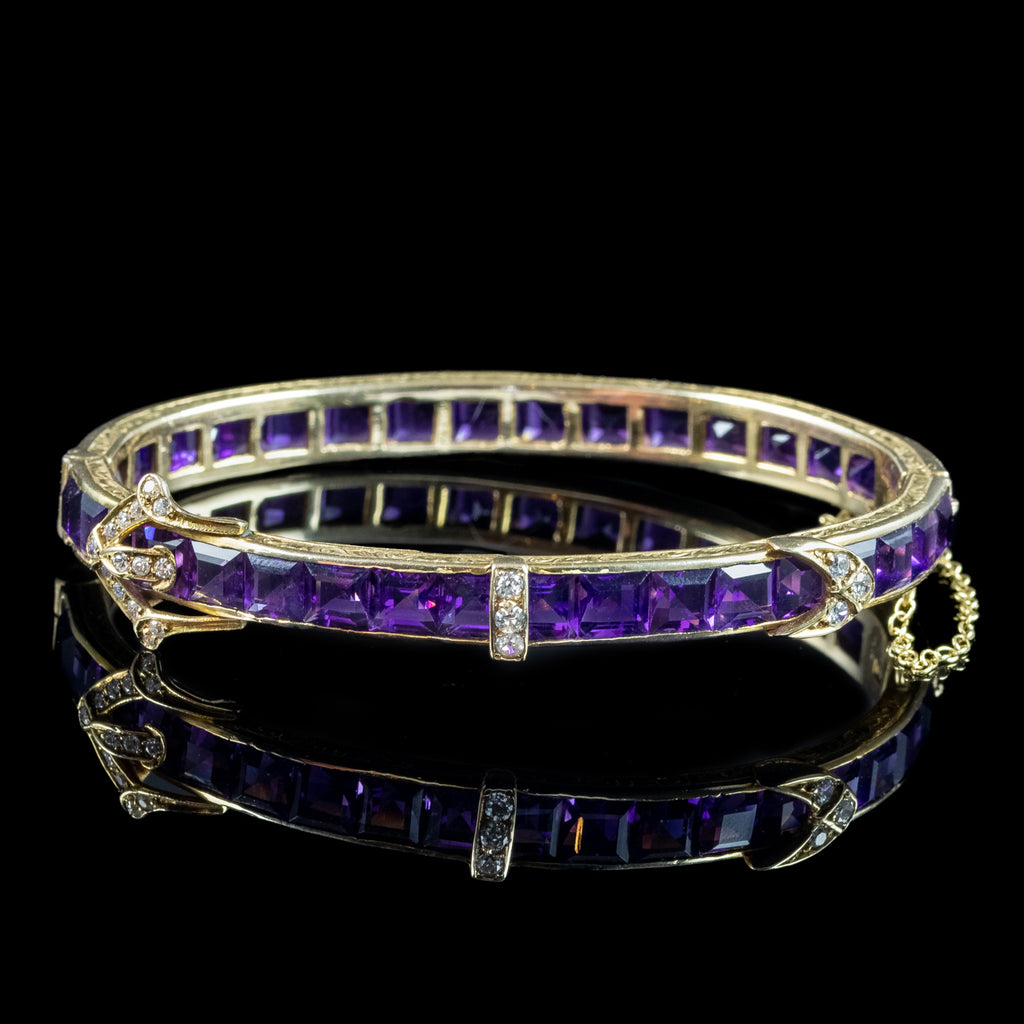 Antique Victorian Amethyst Diamond Eternity Buckle Bangle 15ct Gold