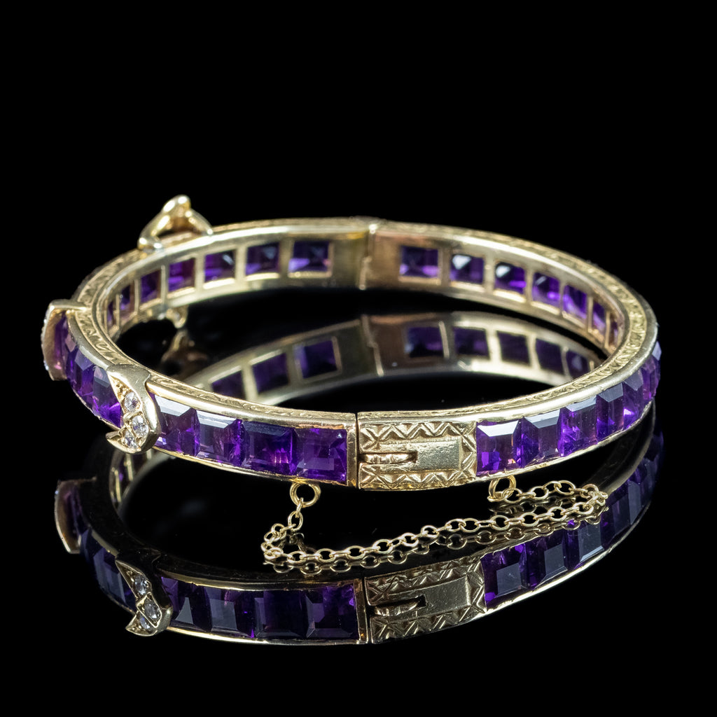 Antique Victorian Amethyst Diamond Eternity Buckle Bangle 15ct Gold