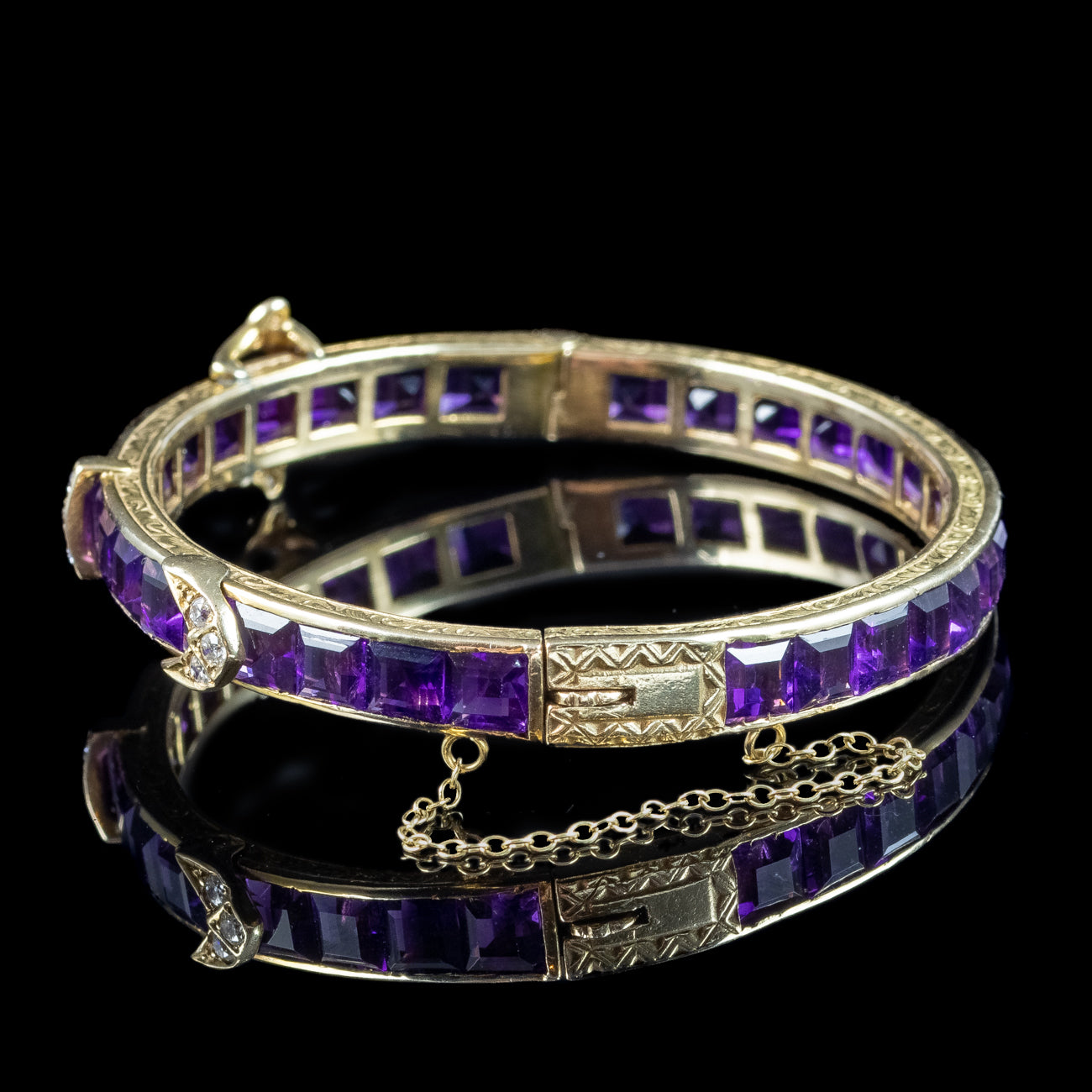 Antique Victorian Amethyst Diamond Eternity Buckle Bangle 15ct Gold