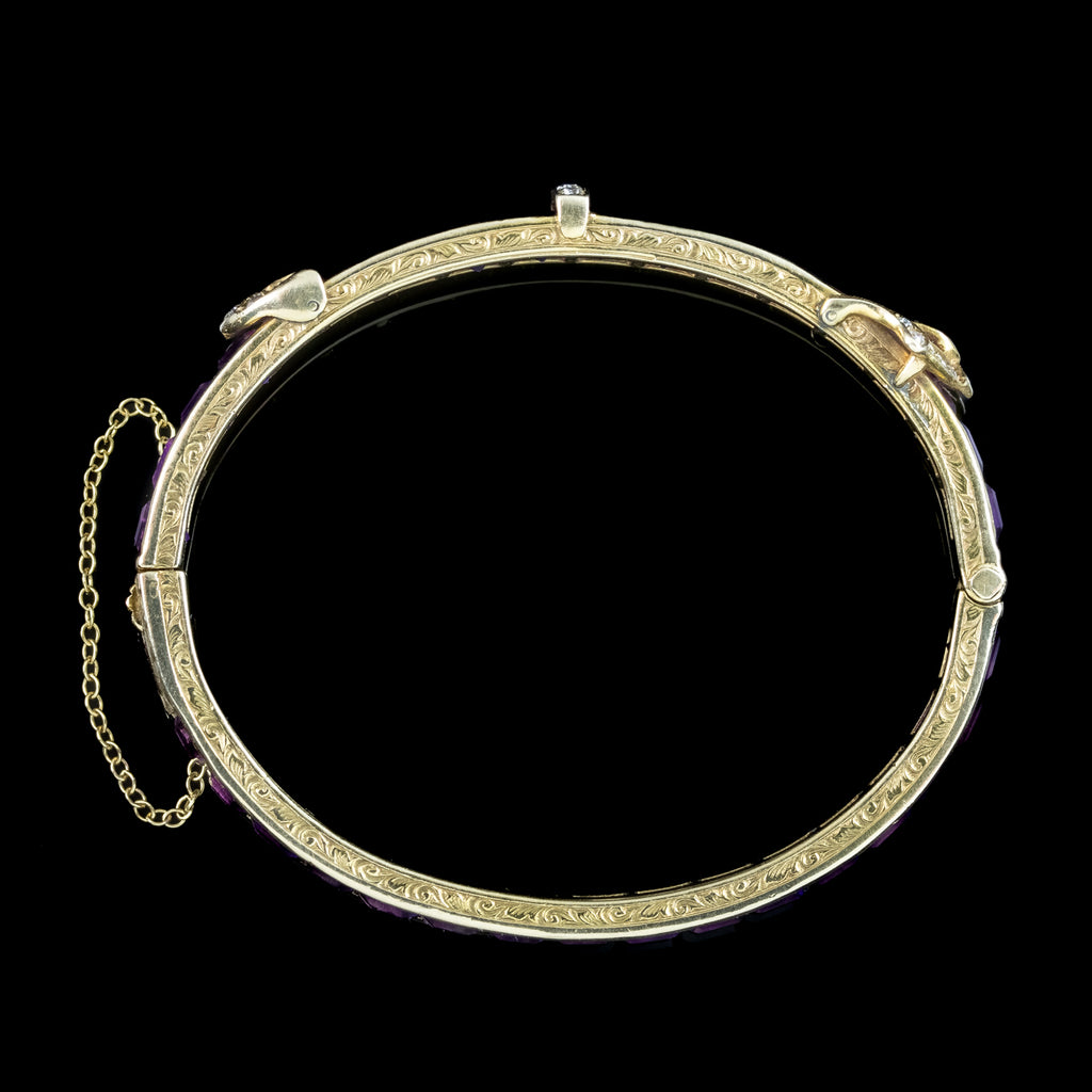 Antique Victorian Amethyst Diamond Eternity Buckle Bangle 15ct Gold