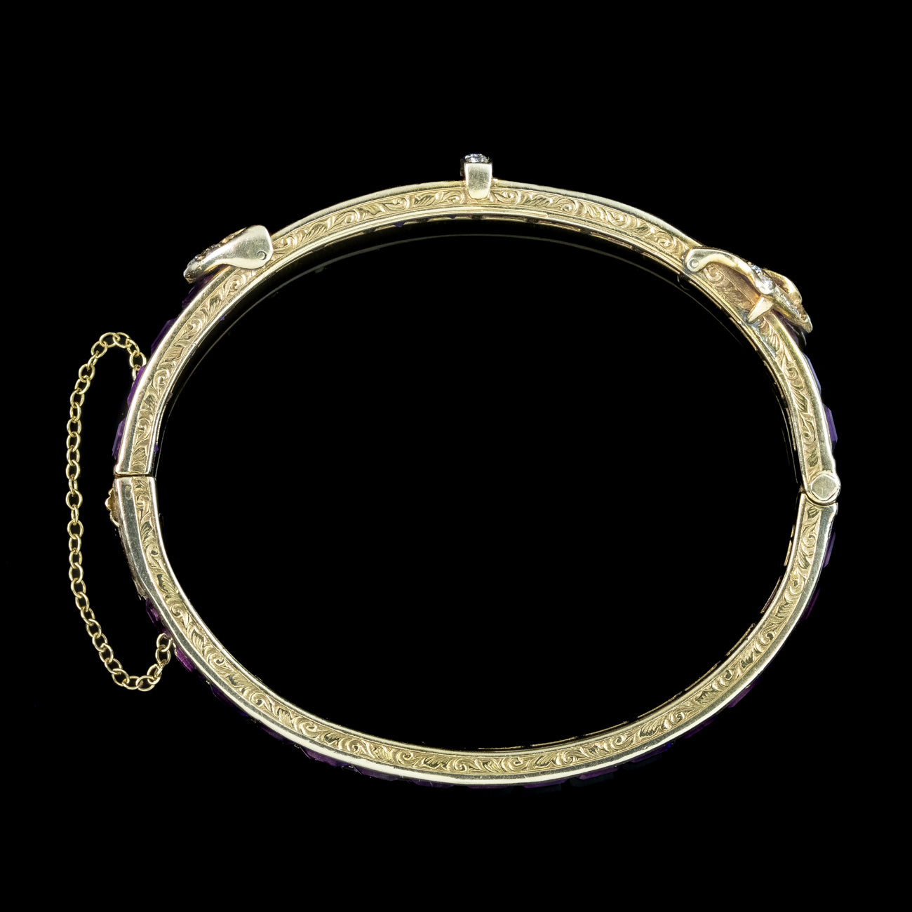 Antique Victorian Amethyst Diamond Eternity Buckle Bangle 15ct Gold