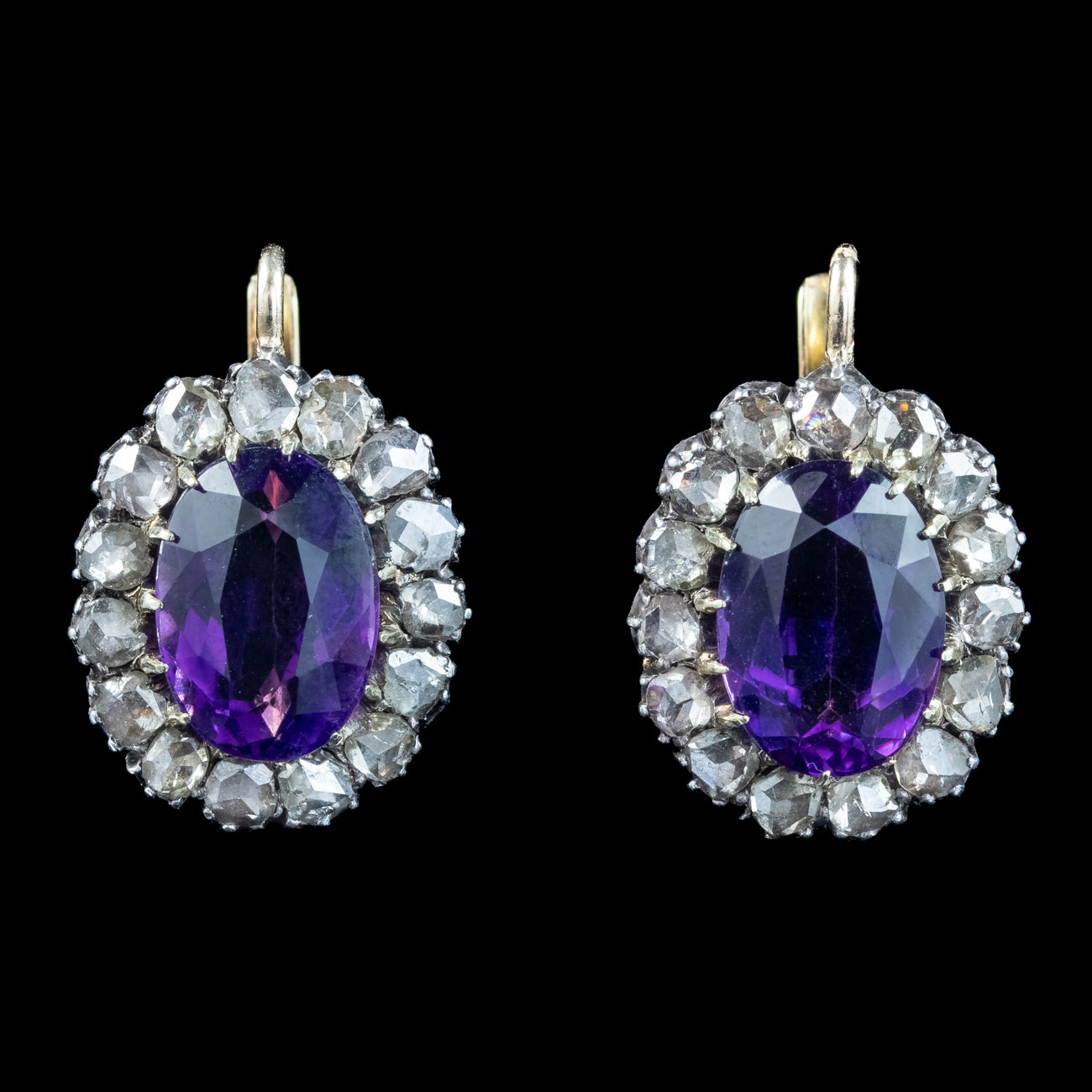 Antique Victorian Amethyst Diamond Cluster Earrings 18ct Gold Secondary image
