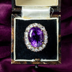 Antique Victorian Amethyst Diamond Cluster Ring 8.5ct Amethyst
