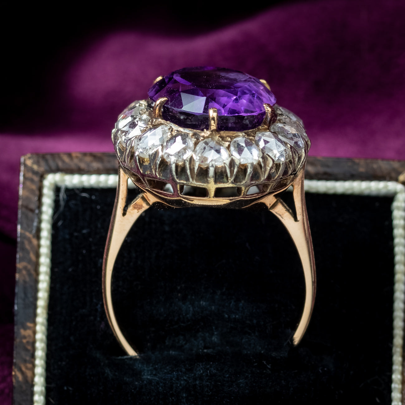 Antique Victorian Amethyst Diamond Cluster Ring 8.5ct Amethyst