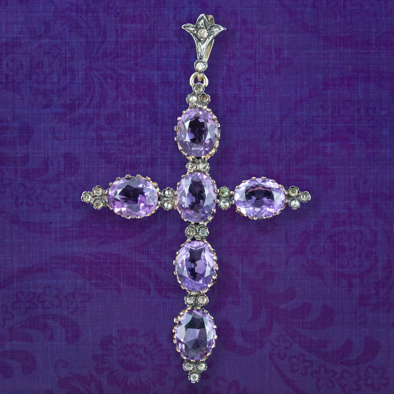 Antique Victorian Amethyst Diamond Cross Pendant 13.8ct Of Amethyst Main image