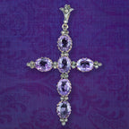 Antique Victorian Amethyst Diamond Cross Pendant 13.8ct Of Amethyst