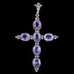 Antique Victorian Amethyst Diamond Cross Pendant 13.8ct Of Amethyst