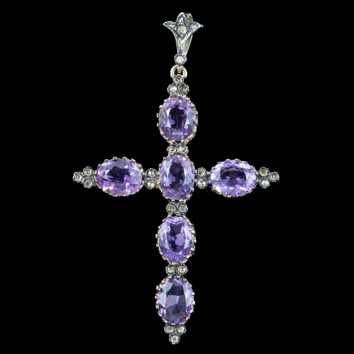 Antique Victorian Amethyst Diamond Cross Pendant 13.8ct Of Amethyst