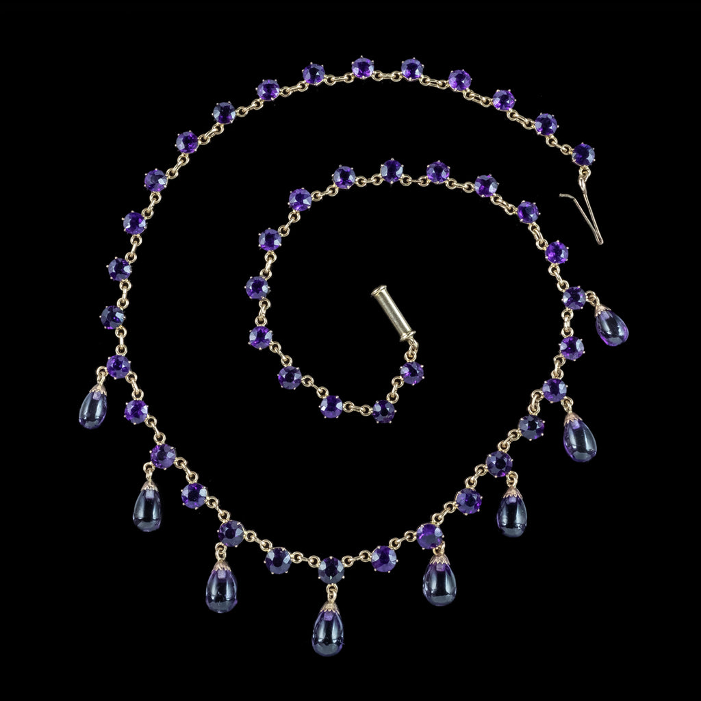 Antique Victorian Amethyst Fringe Dropper Necklace 18ct Gold