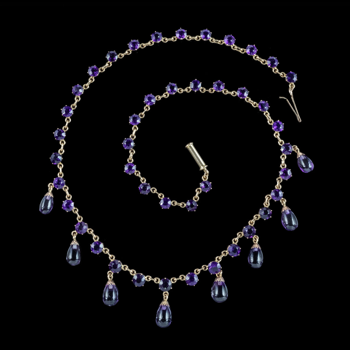 Antique Victorian Amethyst Fringe Dropper Necklace 18ct Gold