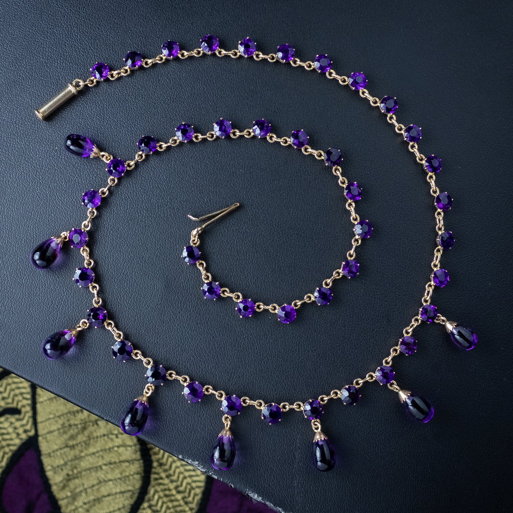 Antique Victorian Amethyst Fringe Dropper Necklace 18ct Gold