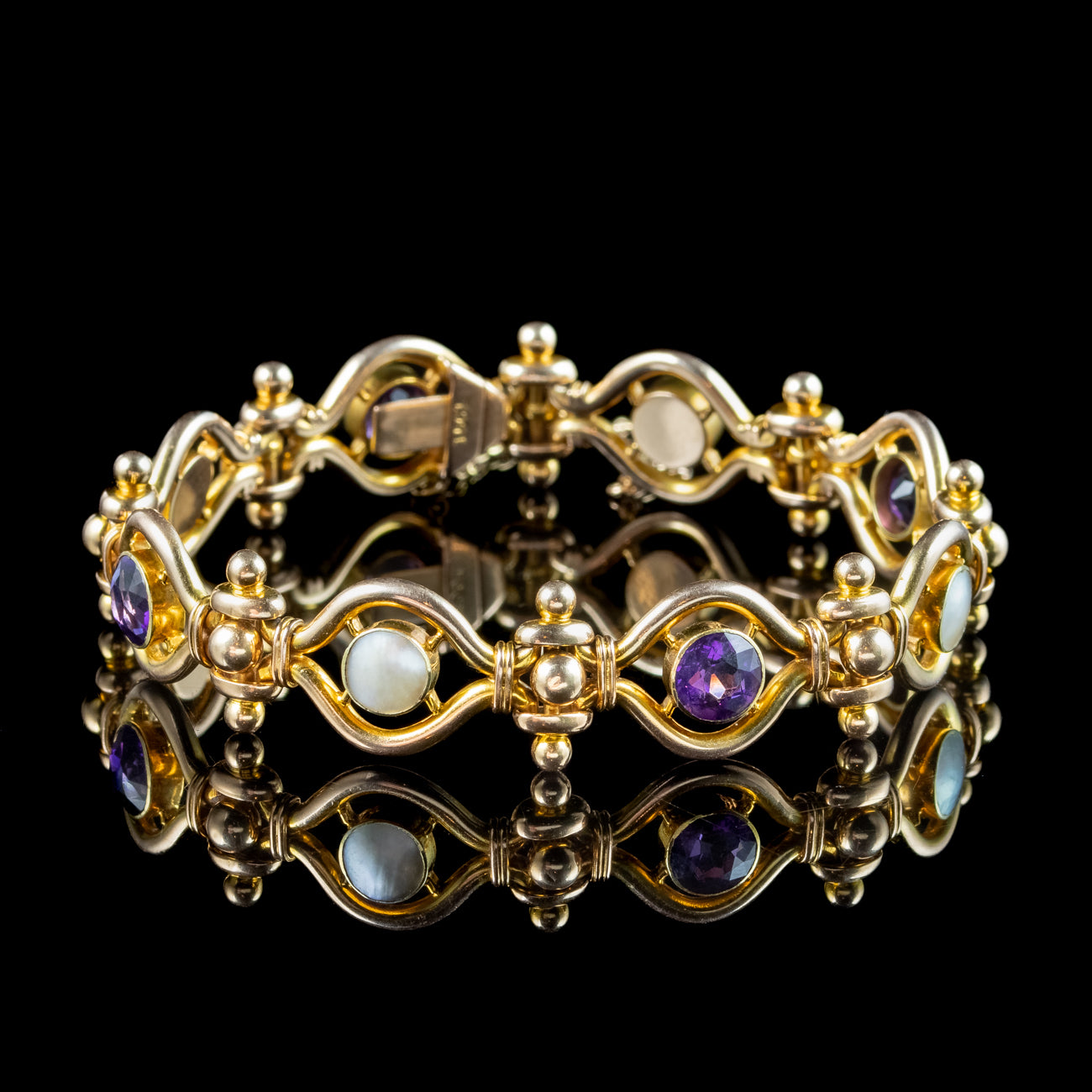 Antique Victorian Amethyst Mother Of Pearl Bracelet 15ct Gold Secondary image