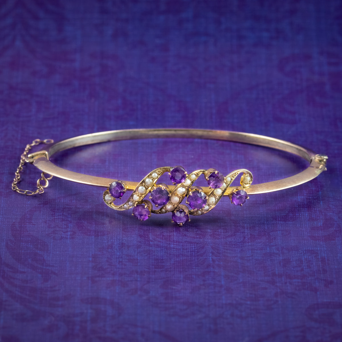 Antique Victorian Amethyst Pearl Bangle 9ct Gold  Main image