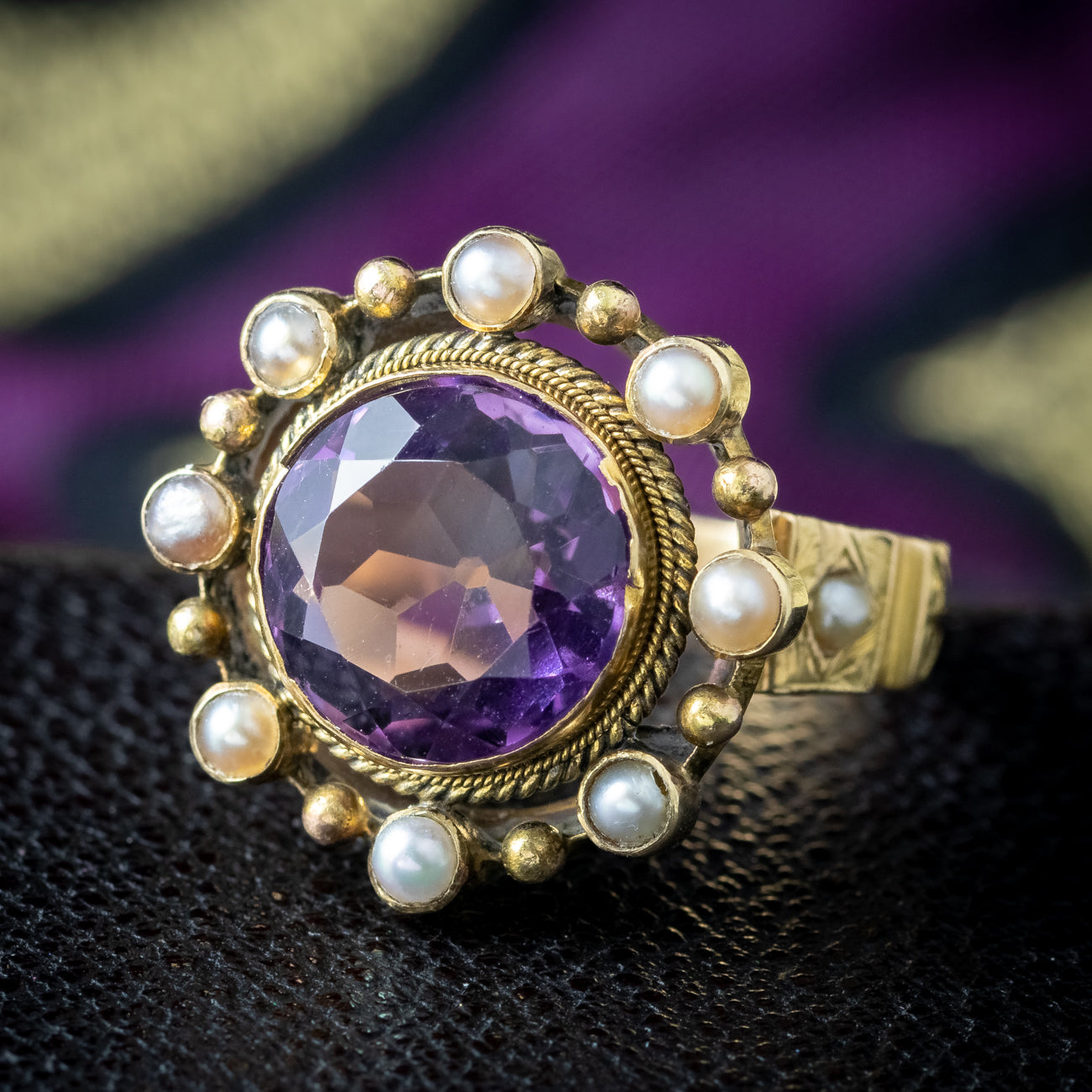 Antique Victorian Amethyst Pearl Cluster Ring 6ct Amethyst Secondary image