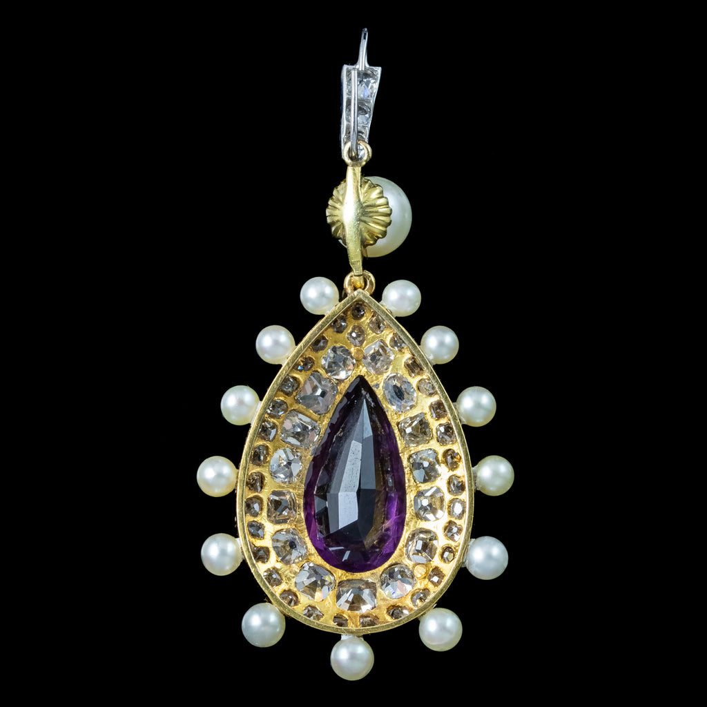 Antique Victorian Amethyst Pearl Diamond Pendant 7ct Amethyst With Box