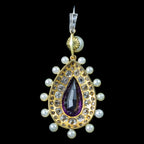 Antique Victorian Amethyst Pearl Diamond Pendant 7ct Amethyst With Box