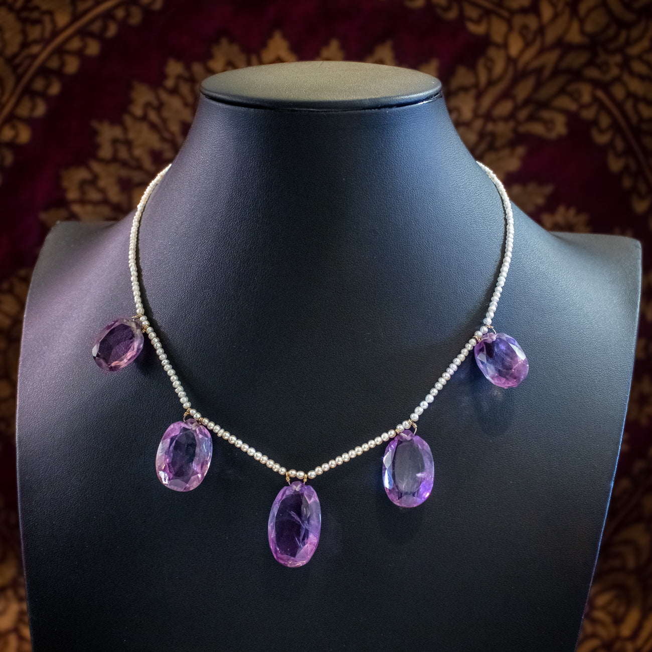 Antique Victorian Amethyst Pearl Dropper Necklace 9ct Gold Secondary image