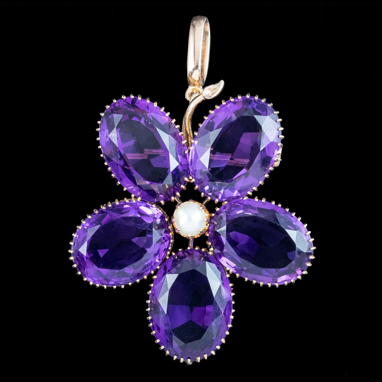 Antique Victorian Amethyst Pearl Leaf Pendant 15ct Gold Secondary image