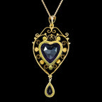 Antique Victorian Amethyst Pearl Heart Pendant Necklace 10ct Amethyst