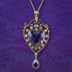 Antique Victorian Amethyst Pearl Heart Pendant Necklace 10ct Amethyst
