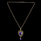 Antique Victorian Amethyst Pearl Heart Pendant Necklace 10ct Amethyst