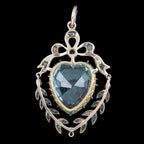 Antique Victorian Aquamarine Diamond Heart Pendant 6ct Aqua