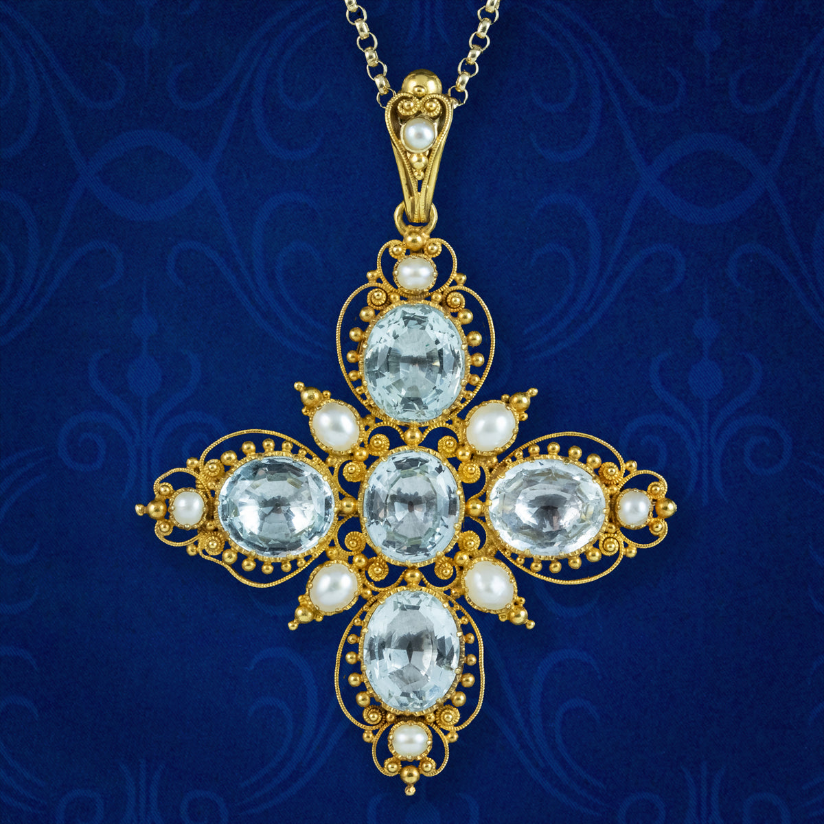Antique Victorian Aquamarine Pearl Pendant Necklace 7.8ct Aquamarine Main image