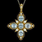 Antique Victorian Aquamarine Pearl Pendant Necklace 7.8ct Aquamarine