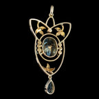 Antique Victorian Art Nouveau Aquamarine Pearl Pendant Platinum 15ct Gold 