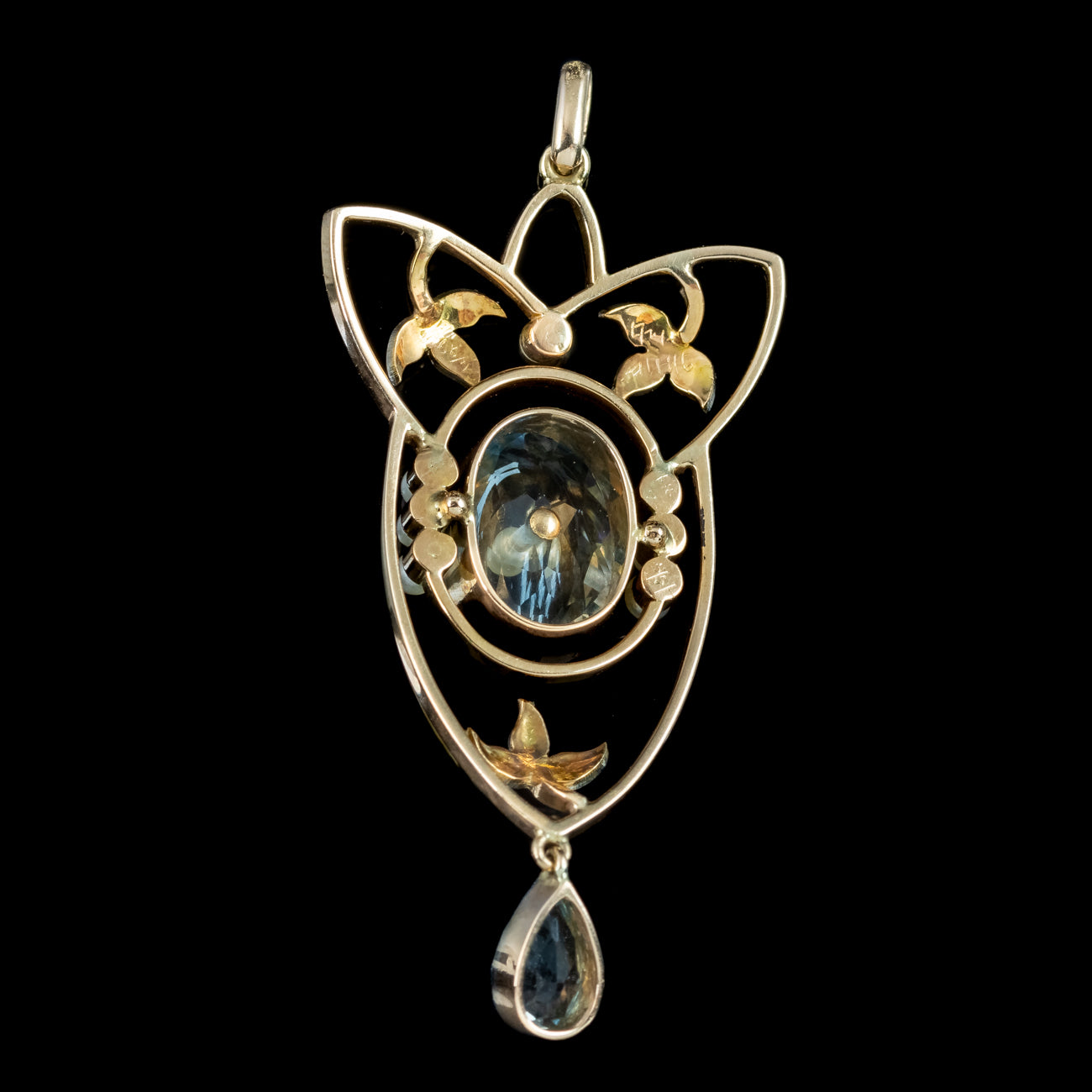 Antique Victorian Art Nouveau Aquamarine Pearl Pendant Platinum 15ct Gold 