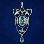 Antique Victorian Art Nouveau Aquamarine Pearl Pendant Platinum 15ct Gold 