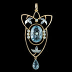 Antique Victorian Art Nouveau Aquamarine Pearl Pendant Platinum 15ct Gold 