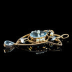 Antique Victorian Art Nouveau Aquamarine Pearl Pendant Platinum 15ct Gold 
