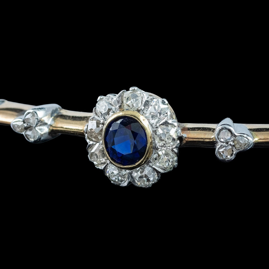 Antique Victorian Austro-Hungarian Sapphire Diamond Bangle 14ct Gold 
