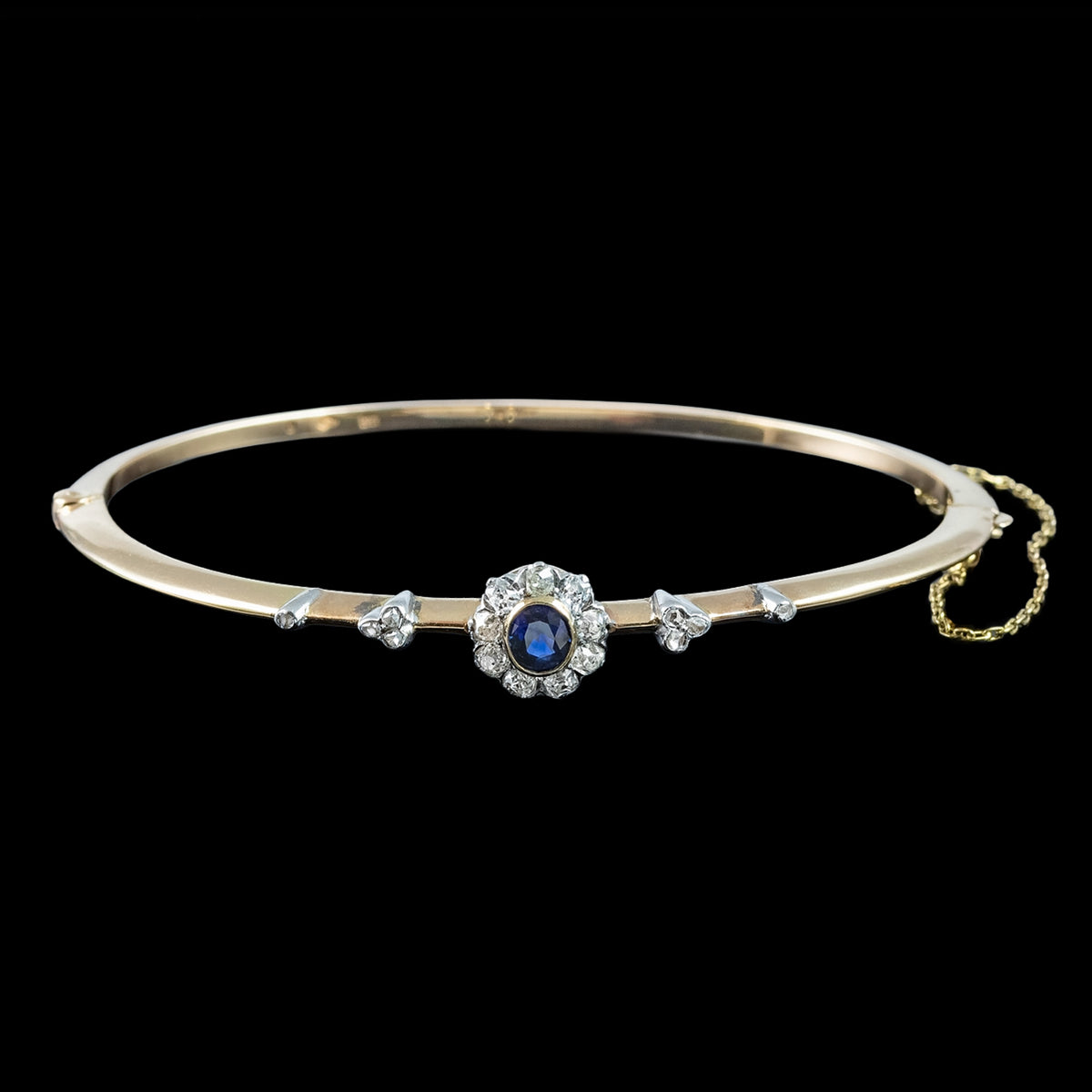Antique Victorian Austro-Hungarian Sapphire Diamond Bangle 14ct Gold 