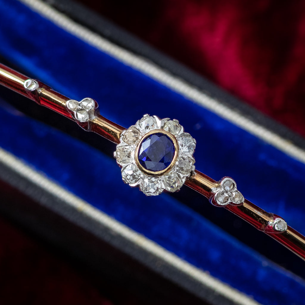 Antique Victorian Austro-Hungarian Sapphire Diamond Bangle 14ct Gold 