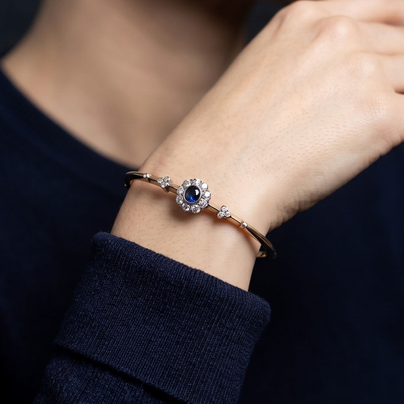 Antique Victorian Austro-Hungarian Sapphire Diamond Bangle 14ct Gold Secondary image