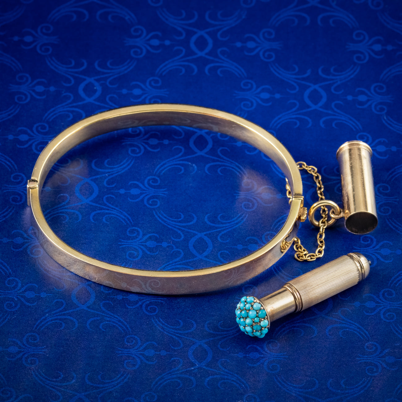 Antique Victorian Bangle 15ct Gold With Turquoise Pencil Charm Main image