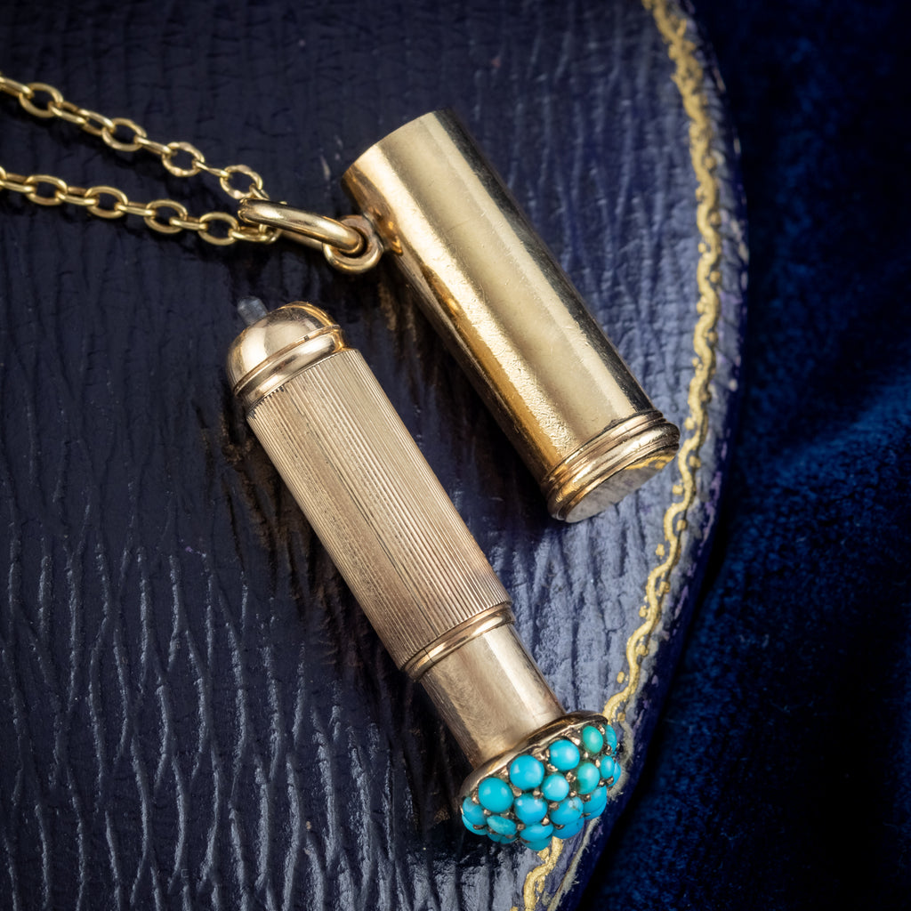 Antique Victorian Bangle 15ct Gold With Turquoise Pencil Charm