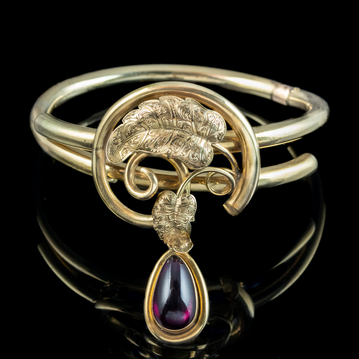 Antique Victorian Bangle 18ct Gold With Garnet Locket Dropper