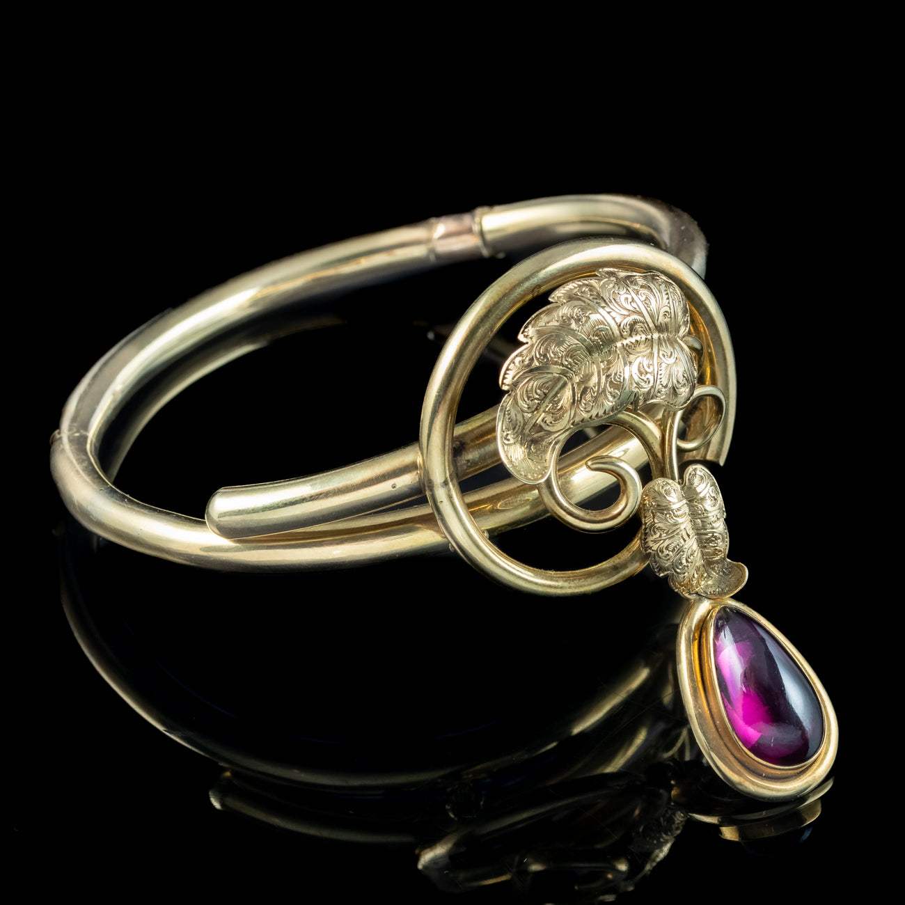 Antique Victorian Bangle 18ct Gold With Garnet Locket Dropper