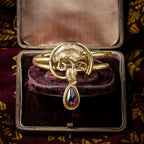 Antique Victorian Bangle 18ct Gold With Garnet Locket Dropper
