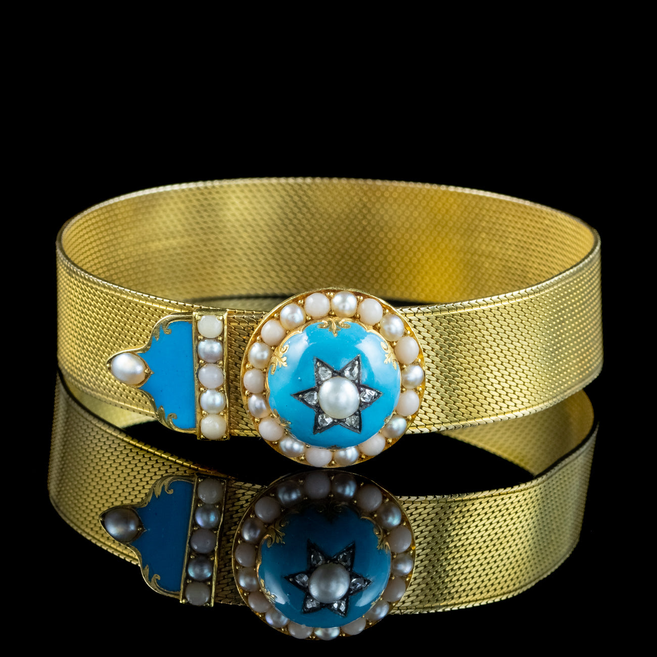 Antique Victorian Belt Buckle Bracelet Coral Diamond Pearl 18ct Gold