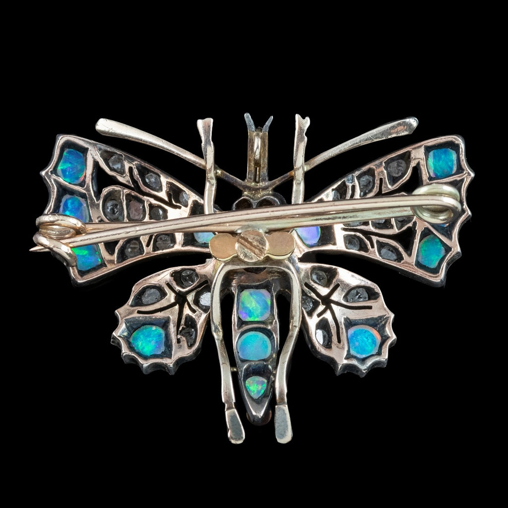 Antique Victorian Butterfly Brooch Diamond Opal Ruby