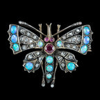 Antique Victorian Butterfly Brooch Diamond Opal Ruby