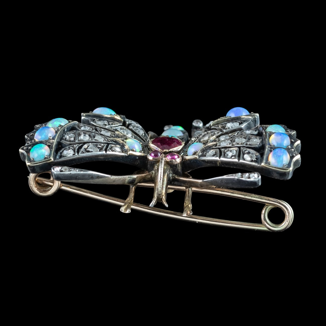 Antique Victorian Butterfly Brooch Diamond Opal Ruby