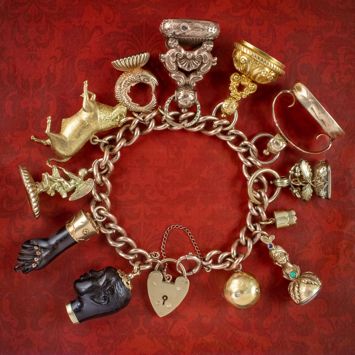 Antique Victorian Charm Bracelet With 12 Charms And Fobs  Main image