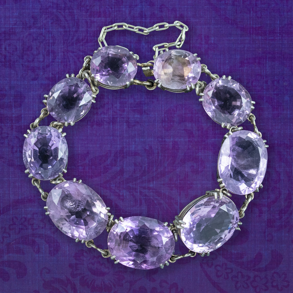 Antique Victorian Chunky Amethyst Bracelet Silver
